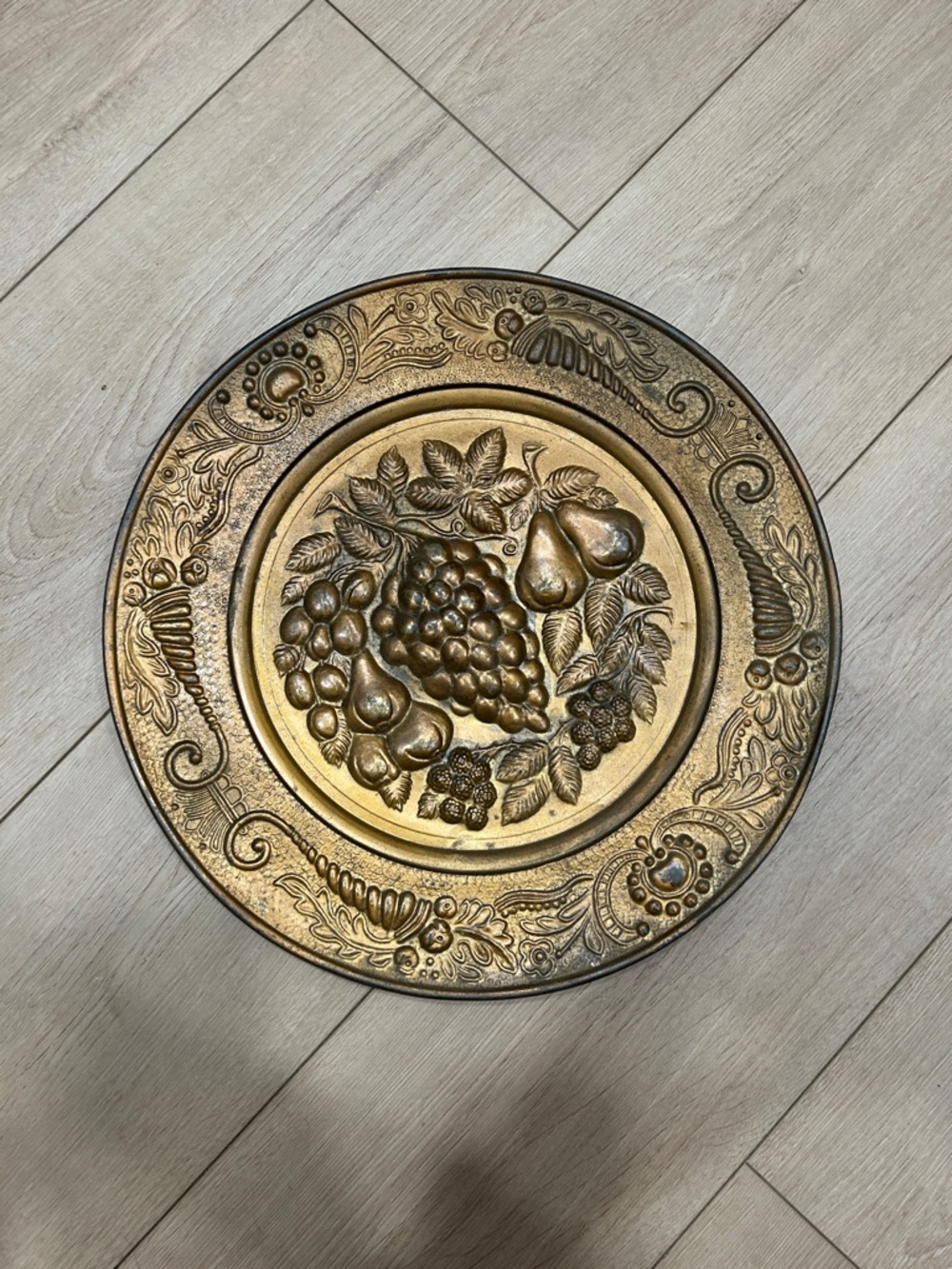 Vintage Brass Fruit Plate Wall Art